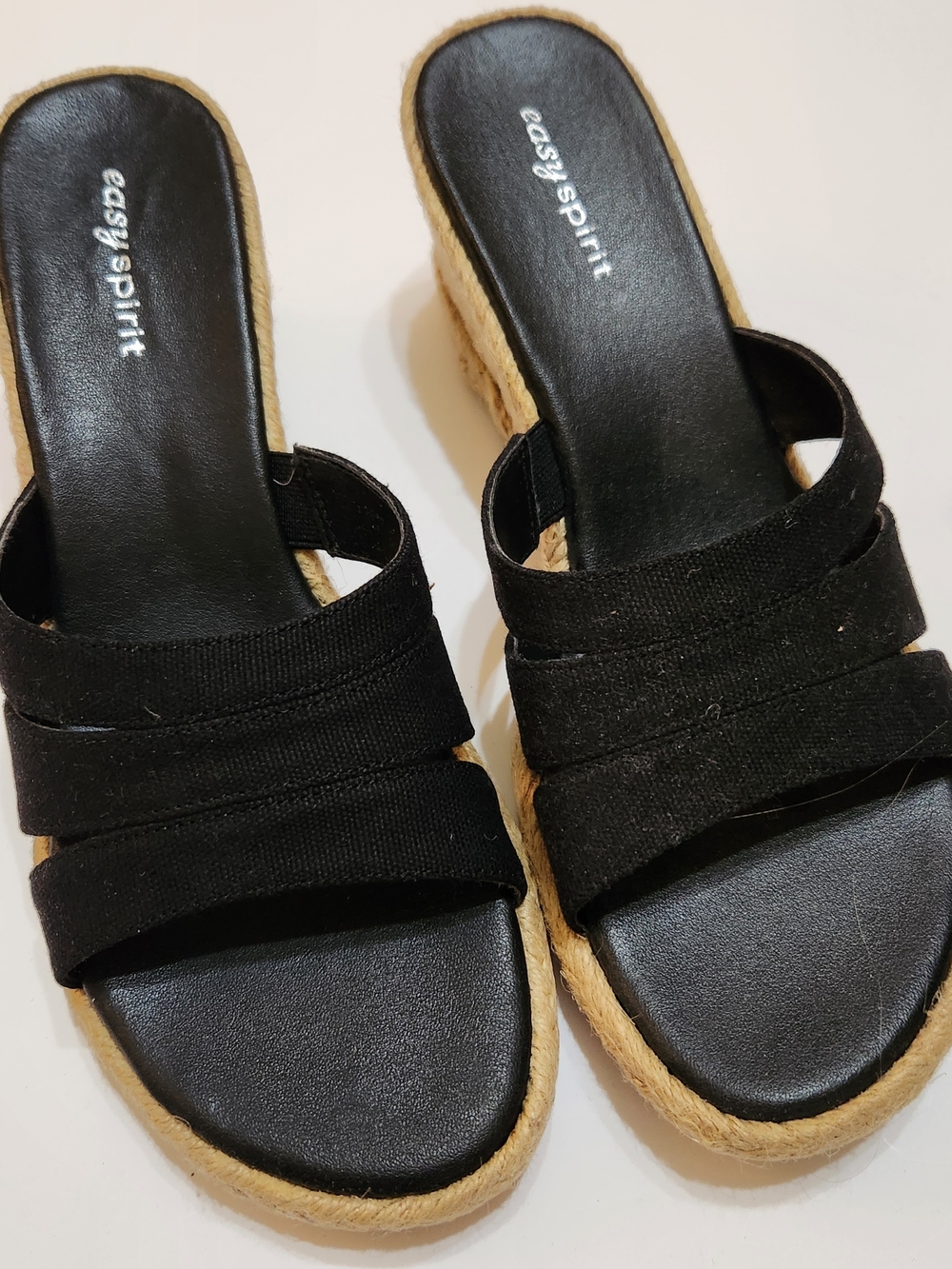 Easy Spirit Black Espadrille Wedge Slide Sandals